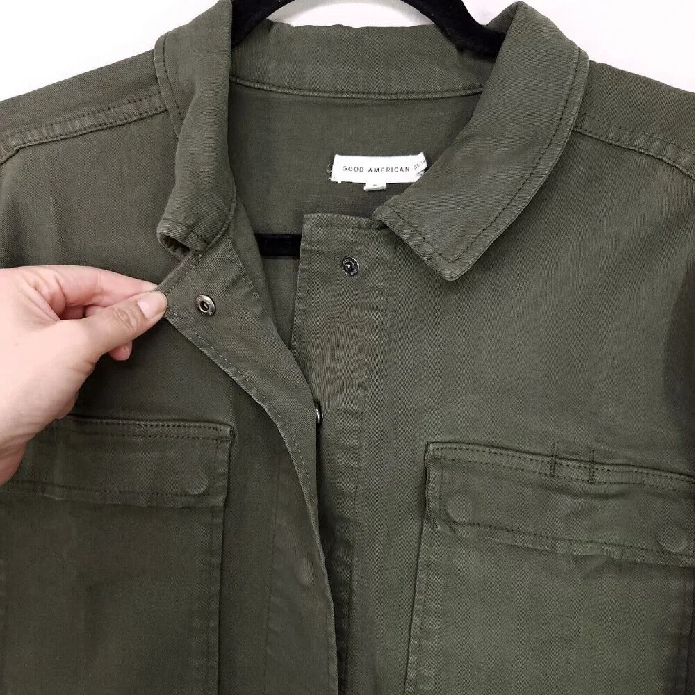 Good American Utility Jacket Size 3 Army Green Front Pockets Snap Button UP - Picture 5 of 11